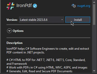 How to Convert HTML page to PDF using VB, Figure 7: IronPDF Installation