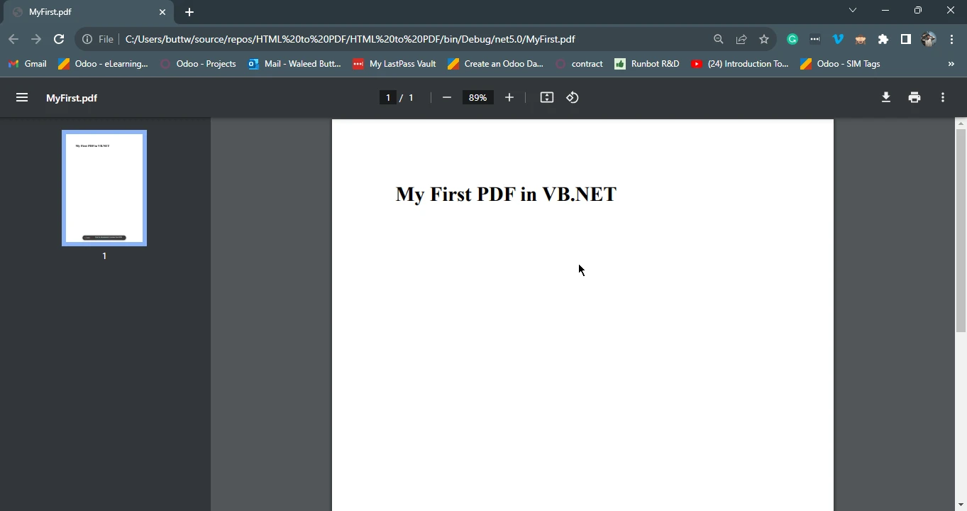 How to Convert HTML page to PDF using VB, Figure 8: PDF Output in Google Chrome