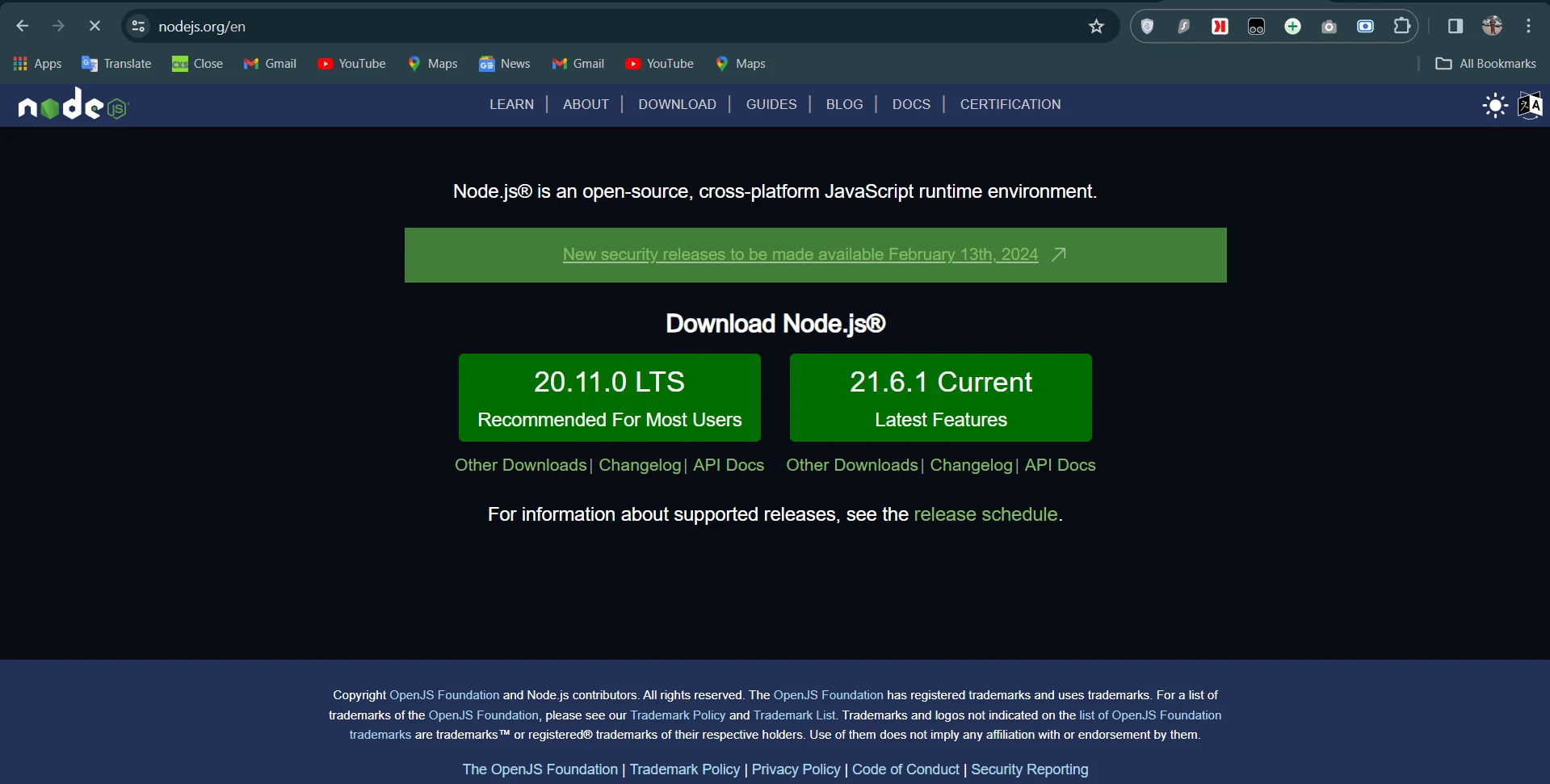 What is Node.jS used for: Figure 1 - Node.JS webpage