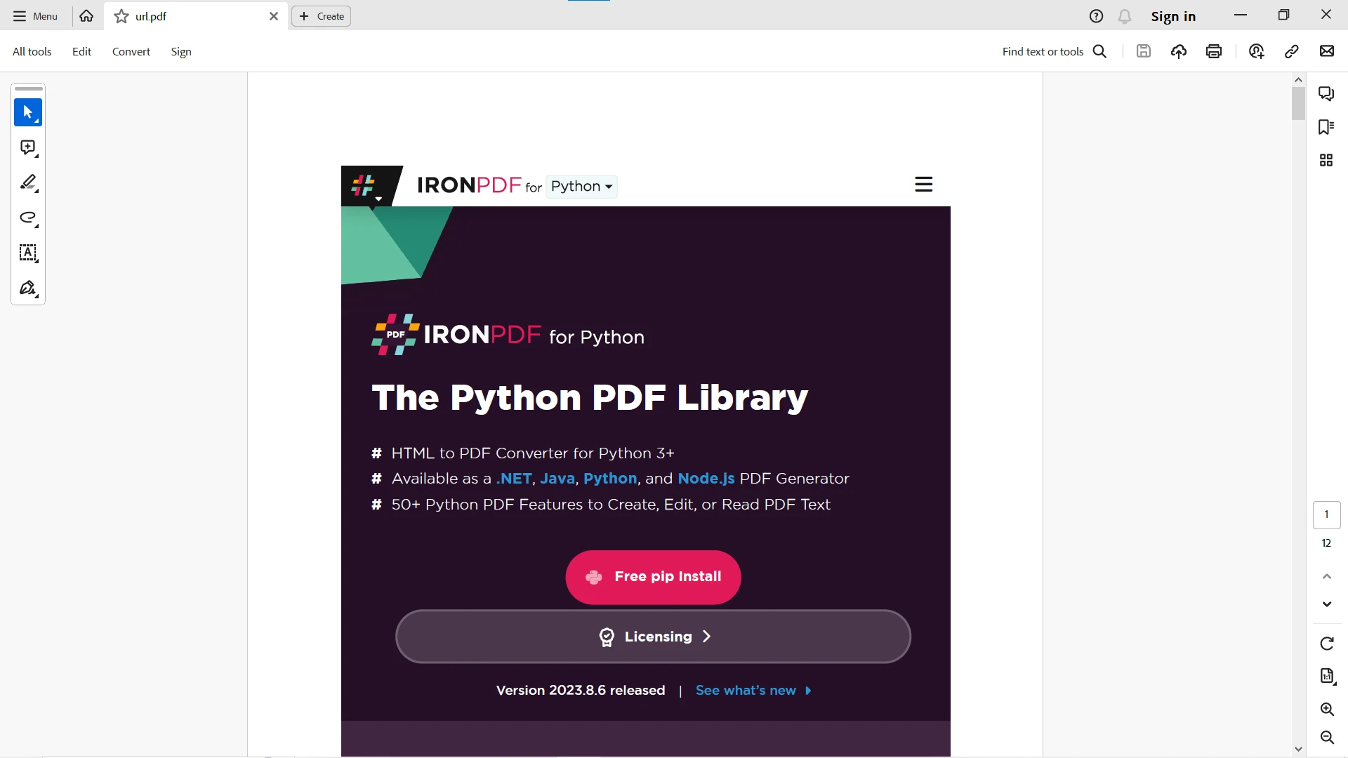 A Comparison Between Wkhtmltopdf Python & IronPDF For Python: Figure 7 - IronPDF: conversion of HTML URL to PDF output