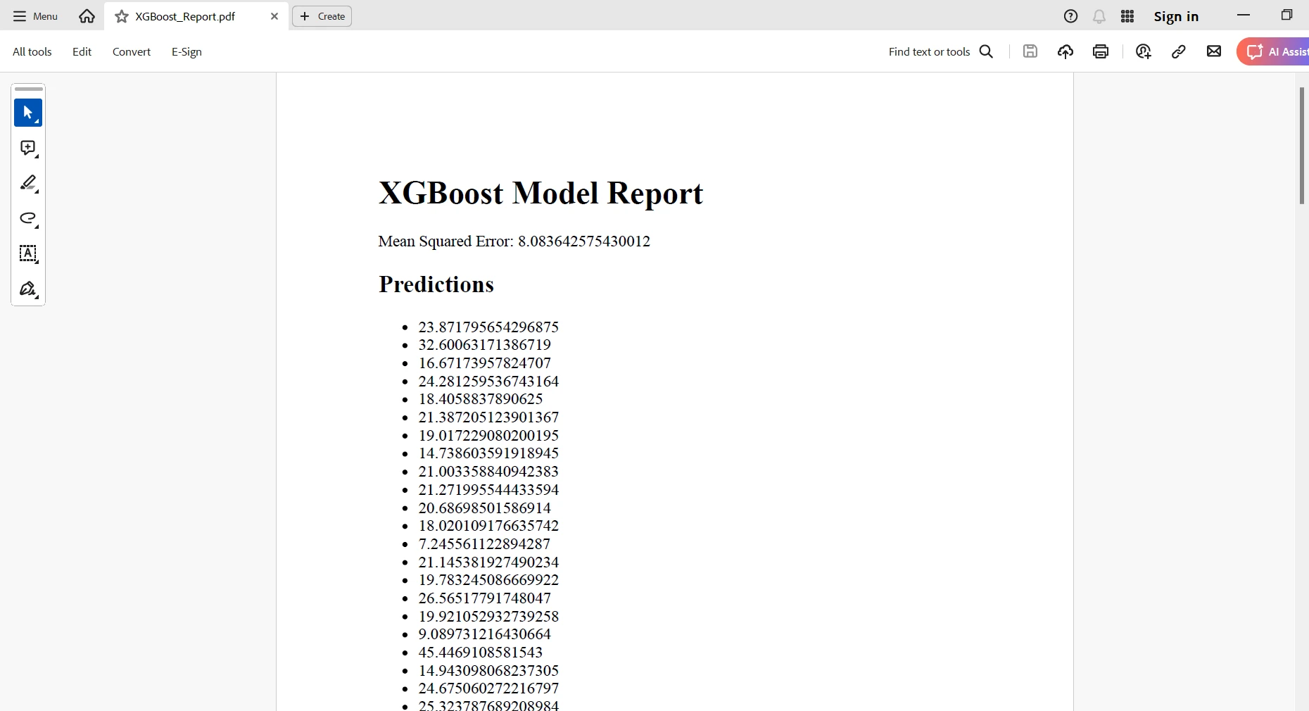 XGBoost Python ((How It Works: A Guide for Developers)): Figure 6 - Example usage of IronPDF: Utilizing IronPDF to create a PDF containing all the data results